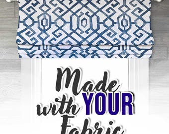 Made with YOUR Fabric - Sewing Labor and Lining COM, Roman Shade, Faux Shade Valance- Match W/ Rod Pocket, Back Tab or Pinch Pleat Curtain