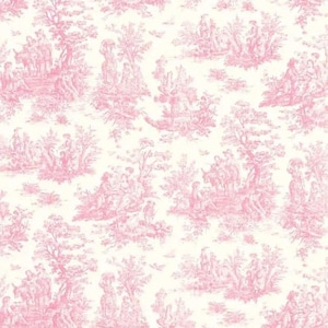 Jamestown in Baby Pink Rod Pocket Drapery, Cafe Curtain, Pink and White Toile for Baby Girl&#39;s Nursery, Sold Per Each Single Panel