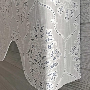 Shaped Rod Pocket Custom Valance, Fits Single Window 33 - 42 Inches ONLY, Cornice Style, Modern Floral Medallion; Black; Gray; Dreamscape image 2
