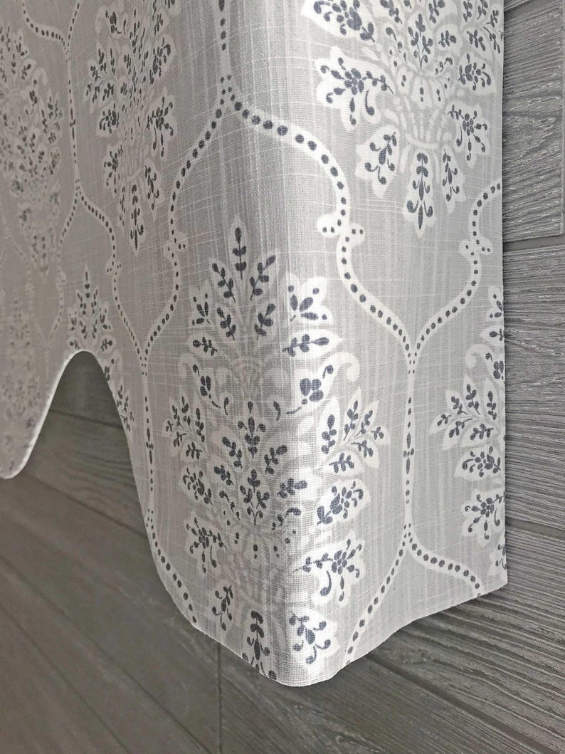 Shaped Rod Pocket Custom Valance, Fits Single Window 33 - 42 Inches ONLY, Cornice Style, Modern Floral Medallion; Black; Gray; Dreamscape image 2