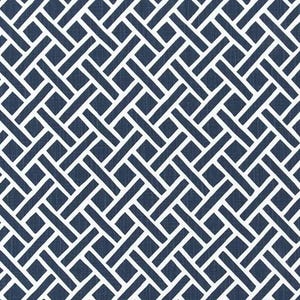 Eastwood in Italian Denim Rod Pocket Drapery 84 96 108 120, Cafe Curtain, Modern Geometric Lattice in Dark Blue, Sold Per Each Single Panel