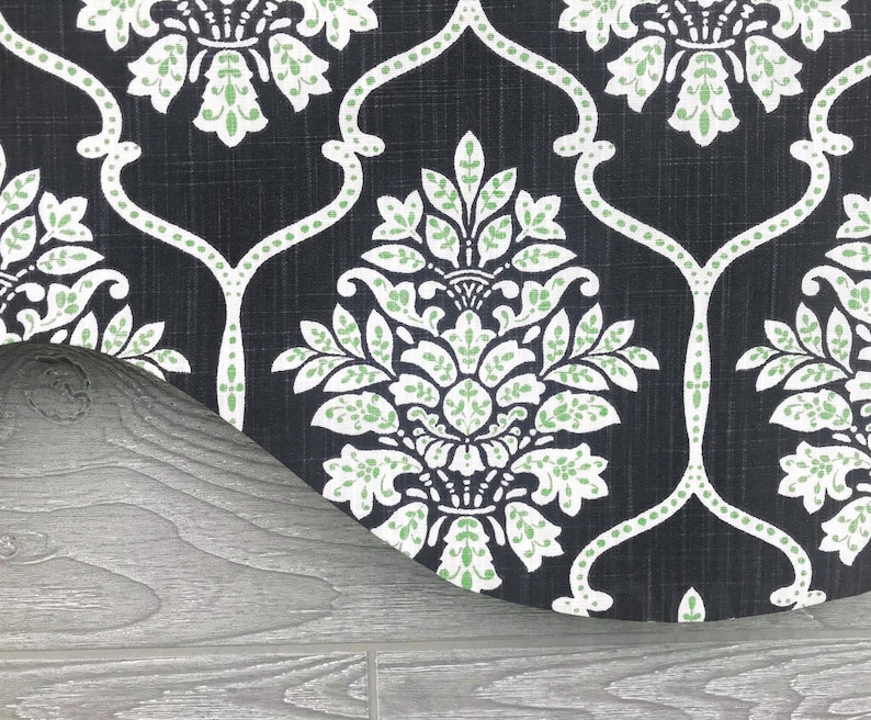Shaped Rod Pocket Custom Valance, Fits Single Window 33 - 42 Inches ONLY, Cornice Style, Modern Floral Medallion; Black; Gray; Dreamscape image 4