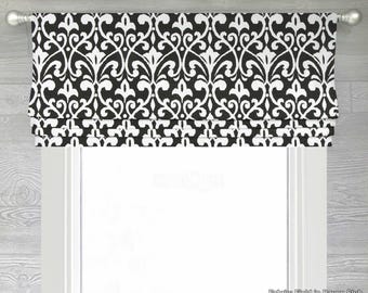 Roman Shade, Faux Shade Valance, Black and White, Pinch Pleat Curtain Available, Field in Raven