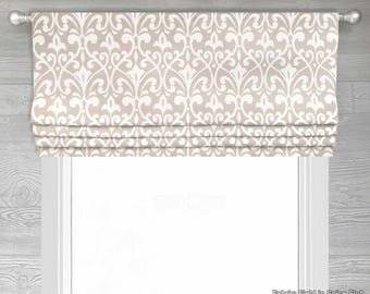 Roman Shade, Faux Shade Valance, Modern Geometric Lattice in a Warm Color Tone; Pinch Pleat Curtain Available, Field in Spice