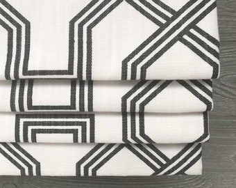 Lined Heavyweight Linen Blend Faux Fake Roman Shade Valance; Black and White Modern; Geometric,  Ander;