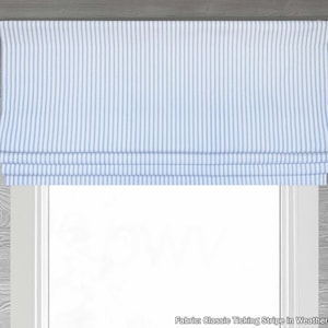 Blue and White Classic Ticking Stripe Faux (Mock) Roman Shade Valance; for Country Kitchens, Classic Ticking Stripe in Weathered Blue