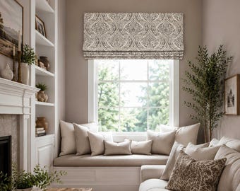 Roman Shade, Faux Shade Valance, Gray, Ivory, Traditional Floral, Cream, Natural; Marsala in Pebble