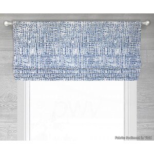 Lined Modern Faux (Fake) Roman Shade Window Valance; Blue and Gray; Custom Size Window Curtain; Sediment in Vivid