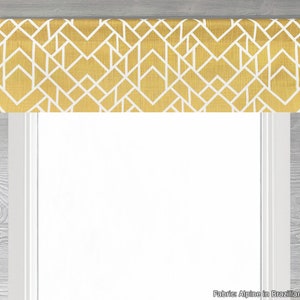 Colorful Yellow and White Flat Valance; Modern Geometric Lattice; ; Alpine in Brazilian Yellow; up to 52"W