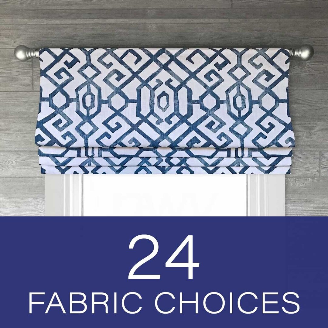 Faux Roman Shade Valance in Dark Blue/navy and White/offwhite Made