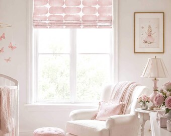Modern Nursery Roman Shade in Pink and White, Designer Faux Shade Valance for Bedroom or Kitchen, Shibori Dot in Blush