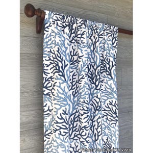 Coral Reef in Vista Rod Pocket Drapery, Cafe Curtain, Navy Blue and White, Beach House, Modern, Coastal, Sold Per Each Single Panel