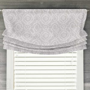 Custom Relaxed Roman Shade Balloon Valance; Modern Design; French Grey with Off White; For Single Window ONLY; Premier Braylon