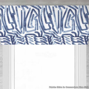 Lined Faux Flat Roman Shade Window Valance, Custom Size Window Curtain, Shiva in Commodore Blue, Blue and White