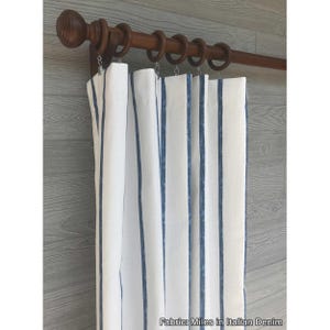 Miles in Italian Denim Rod Pocket Drapery 84 96 108, Modern Farmhouse Stripe Navy on Off White, Slub Texture, Sold Per Each Single Panel
