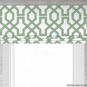 Roman Shade, Faux Shade Valance, Modern Geometric , Green and White Cotton, Ander in Cool Green