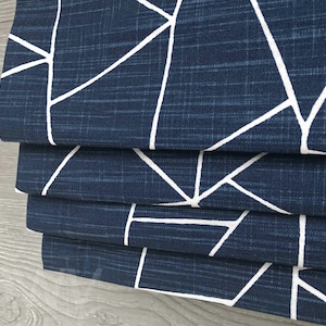 Custom Window Treatment Made with Cut Glass in Italian Denim Fabric