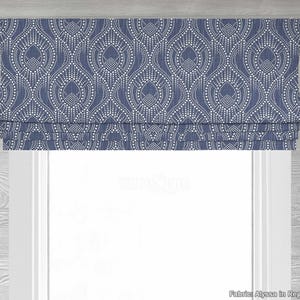 Lined Blue and White Faux (Fake) Flat Roman Shade Window Valance; Arabesque Geometric, Alyssa  in Regal Navy; Size  Custom Sizing