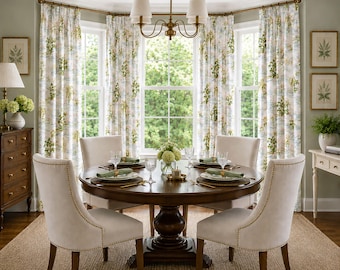 Pinch Pleat Back Tab or Rod Pocket Drapery Curtain, Modern Floral in Light Blue Pink Green on White, Meadow in Impression, Sold Per Panel