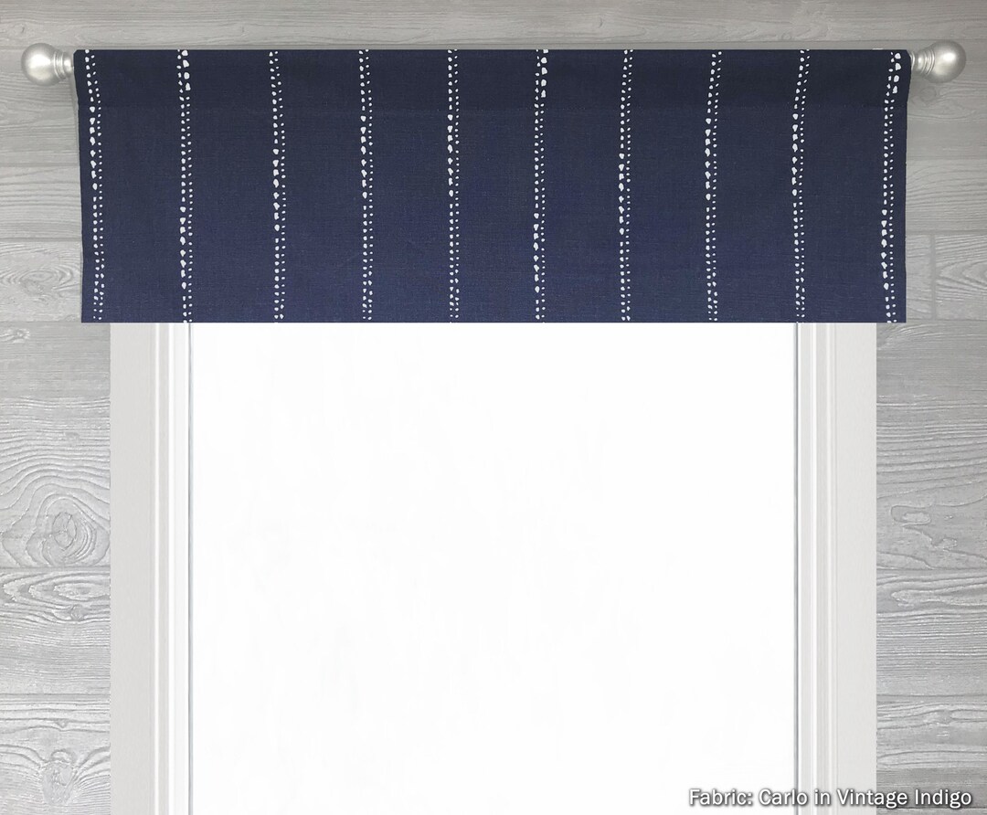 Lined Flat Valance Dark Blue and White Stripe Valance, Modern Living