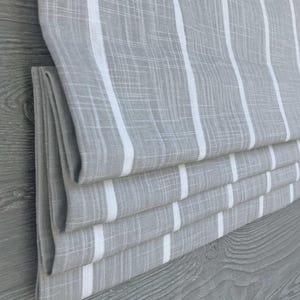 Lined Gray and White Modern Farmhouse Stripe Faux Flat Roman Shade Window Valance for Kitchens and Living; Windridge in French Grey