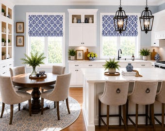 Roman Shade, Faux Shade Valance, Blue and White Modern Kitchen, Arlington in Royal