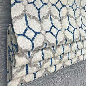 Faux Roman Shade Window Valance; Modern Geometric in Dark Blue on Beige, Cream; Magnolia Home Fashions; Rockaway in Navy