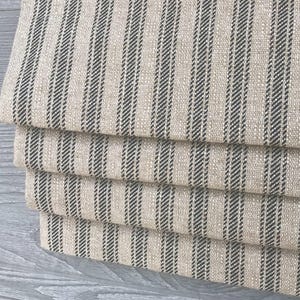 Lined Tan and Black Ticking Stripe Faux Roman Shade Window Valance; Perfect for Country Kitchens, Hayes in Black/Denton, Custom Size