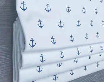 Roman Shade, Faux Shade Valance, for Kitchen Living Bath, Blue, White; Pinch Pleat Curtain Available, Mini Anchor in White/Premier Navy