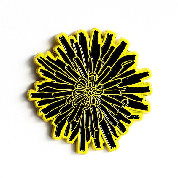 Black Dandelion Brooch | Black Flower Enamel Brooch | Soft Enamel Lapel Pin | Postbox Friendly Gift | Climate Change | Pingame