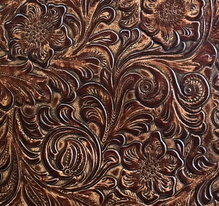 Brown Floral Western Embossed Leather Pieces Sheets for Etsy