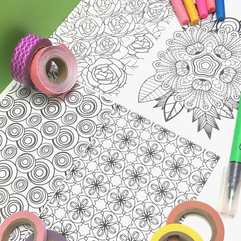 Adult Coloring Postcards Coloring Stationery Snail Mail Etsy