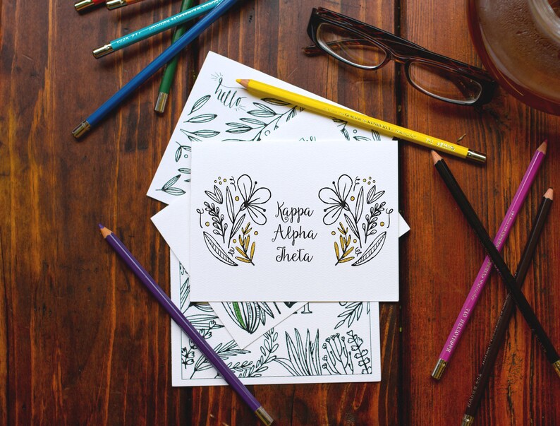 Study Break Greek Sorority Recruitment Bid Day Reveal Back to School Big Little Gift Kappa Alpha Theta Coloring Notecards