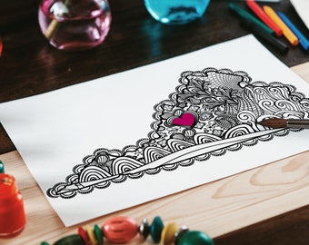 I Heart Virginia Lexington Coloring Page | Washington & Lee University W and L | Virginia Military Institute VMI | Back to School Dorm Decor