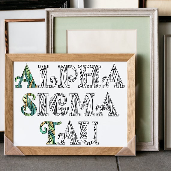 Alpha Sigma Tau Ast Fancy Name Coloring Poster Dorm Room Apartment Decor Wall Art Adult Coloring Custom Art Back To School