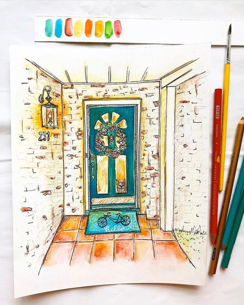 Custom Watercolor art 8x10in Porch Portraits Hand Painted House Portraits