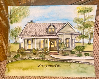 Hand Painted Watercolor House Portrait Painting