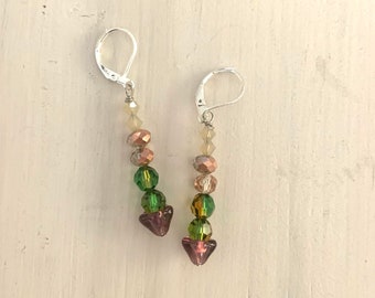 Green/bronze floral dangle earring