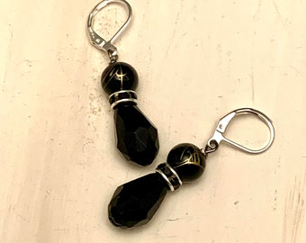 Black & gold dangle earrings