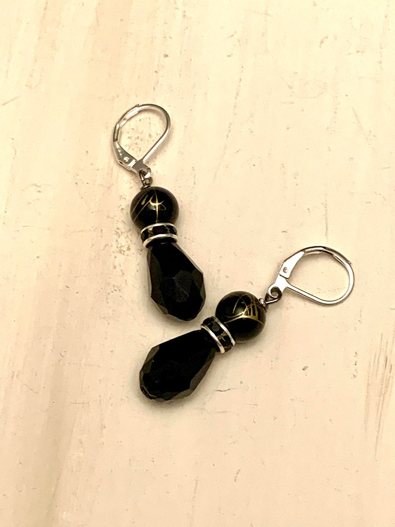Black & gold dangle earrings image 1