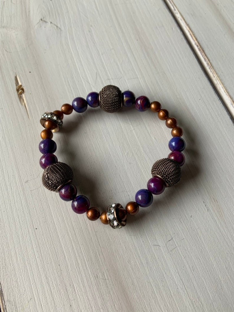 Purple and copper stretch bracelet