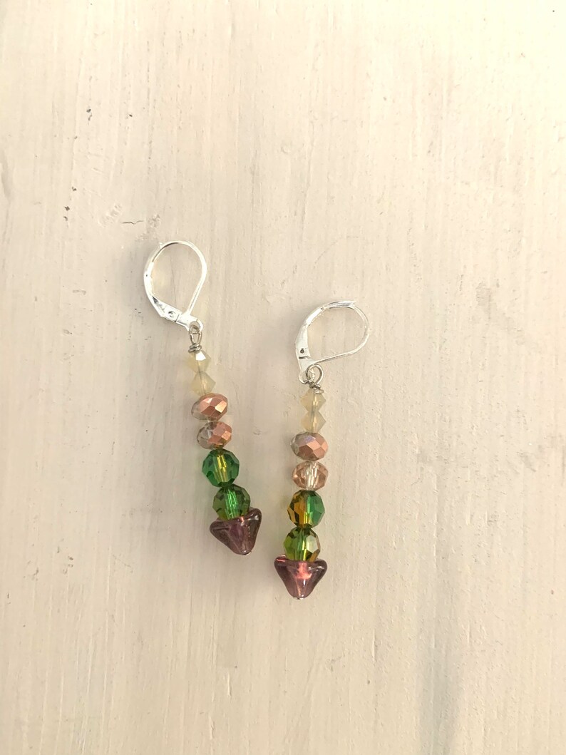 Green/bronze floral dangle earring image 1