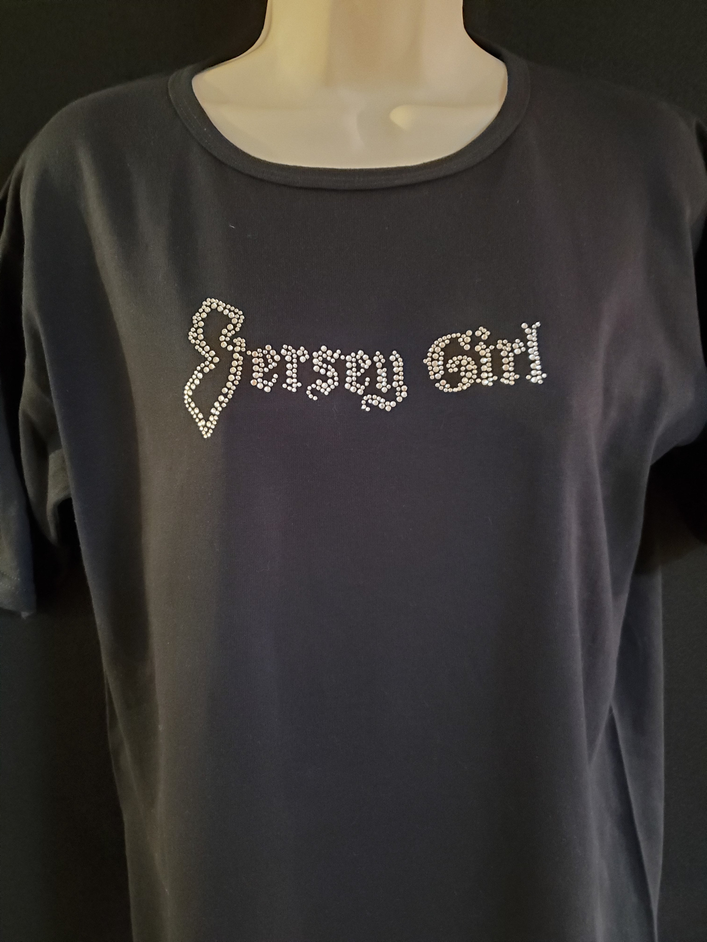 Women's Black Jersey Girl Fashion Fit Rhinestone Tee Etsy