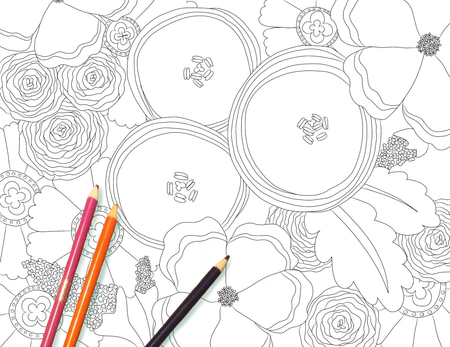 Full Bloom Coloring Pages - Etsy
