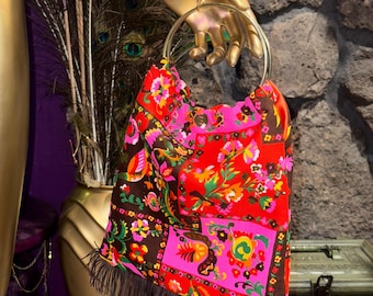Pink Psychedelic “O” Ring Evening Purse with Groovy Trim