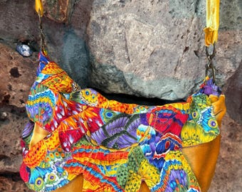 Handmade Psychedelic Messenger Bag: Vintage Fabric & Velvet, Whimsygoth Style