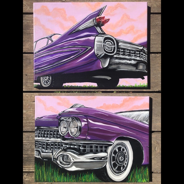 Purple Cadillacs Set Of 2 Original Art, Prints & Posters