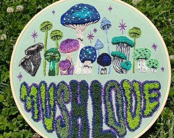 Mush Love Embroidered Hoop Art, 3D Textile Decor (10.5in)