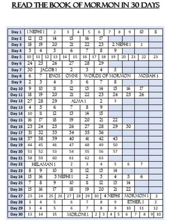 Book Of Mormon 30 Day Reading Chart