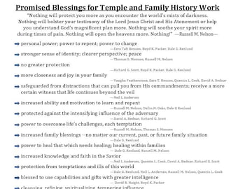 Promised Blessings for Temple and Family History Work / INSTANT DOWNLOAD Printable / handout, bookmark, family reminder... LDS
